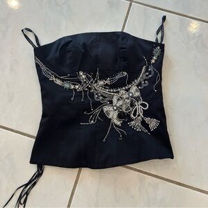 Karen Millen Black and Silver Embellished Corset Top